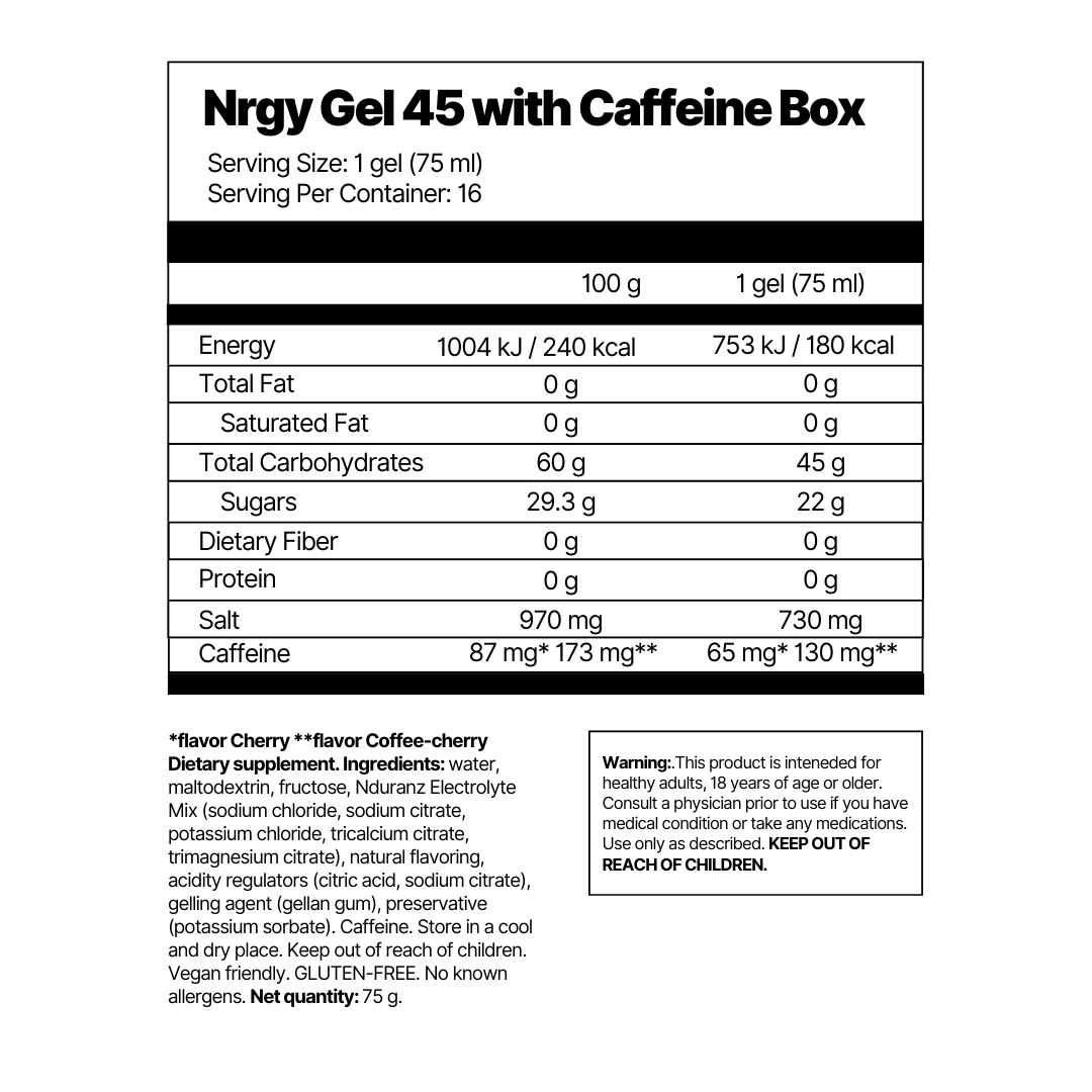 Nrgy Gel 45 with Caffeine Box (65 mg)