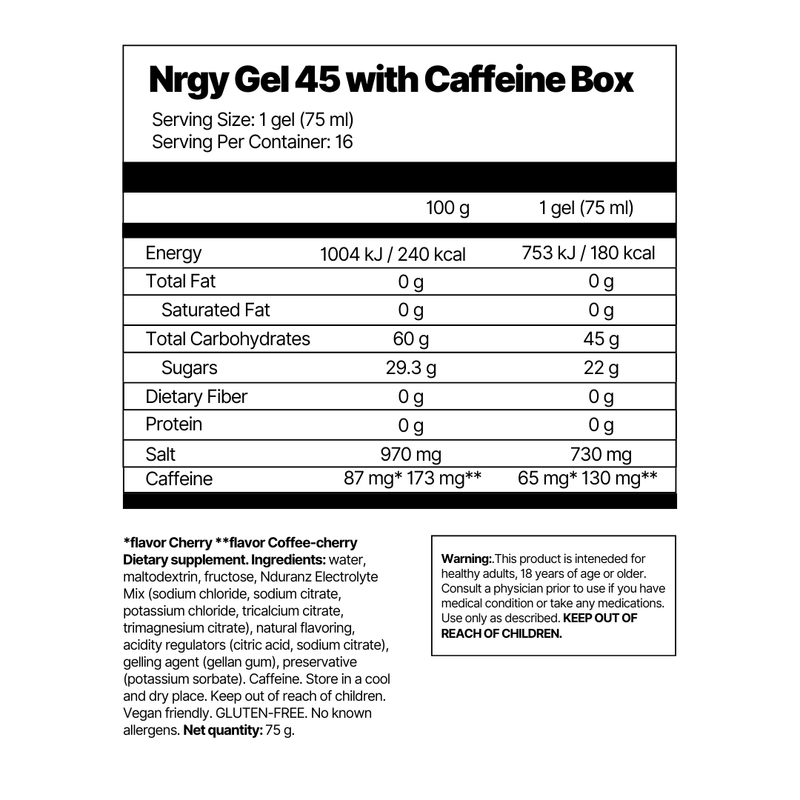 Nrgy Gel 45 with Caffeine Box (65 mg)